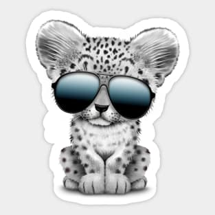 Cute Baby Snow leopard Wearing Sunglasses Sticker